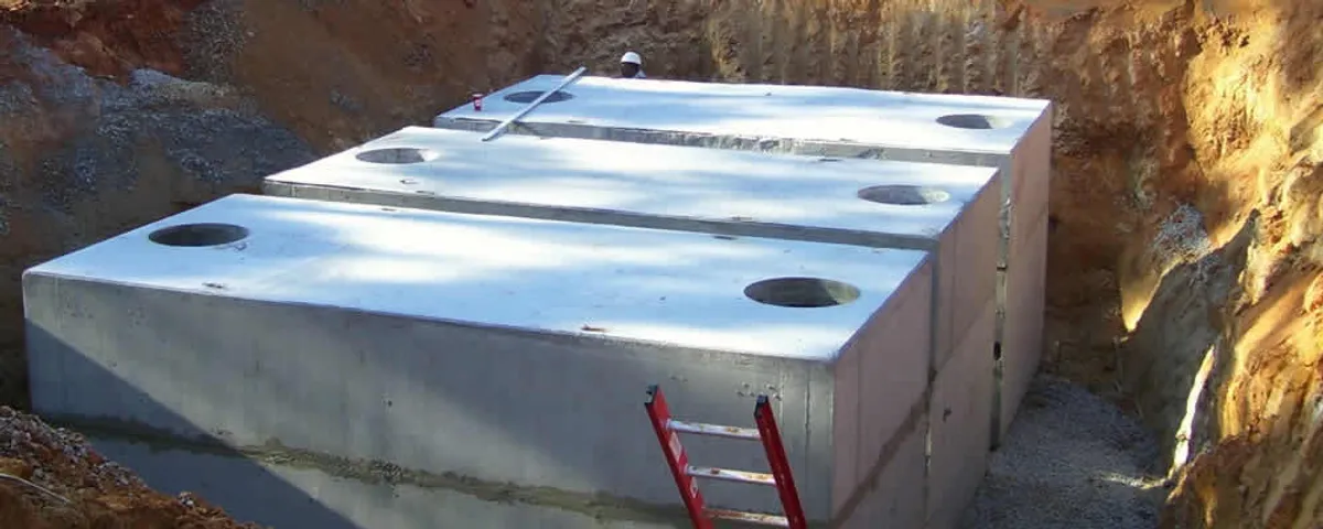 Septic tank installation site with a newly placed concrete tank in Harrisburg, PA